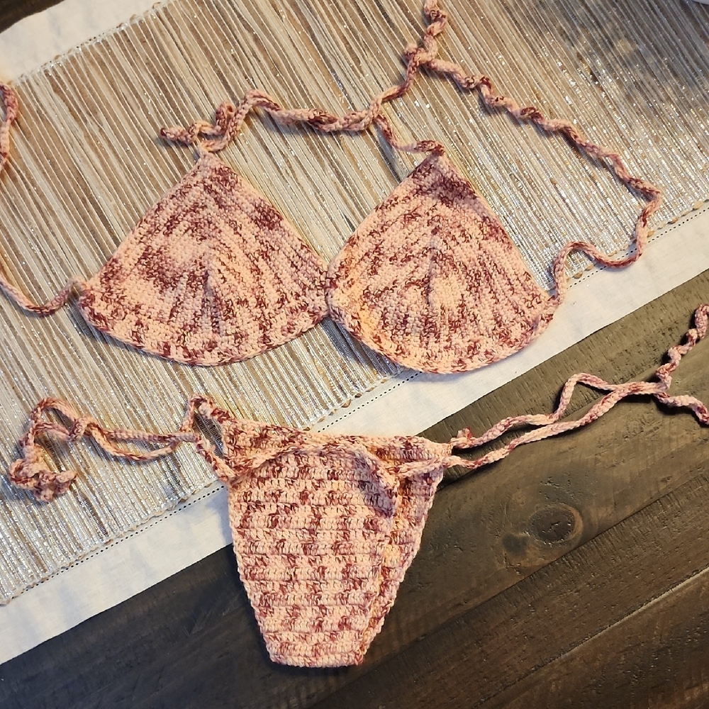 Pink Knit Bikini Set